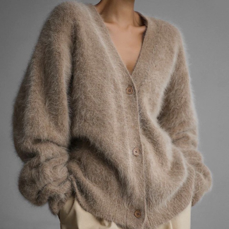 Wool Coat Peacoat - Dames, zachte gebreide cardigan met V-hals,