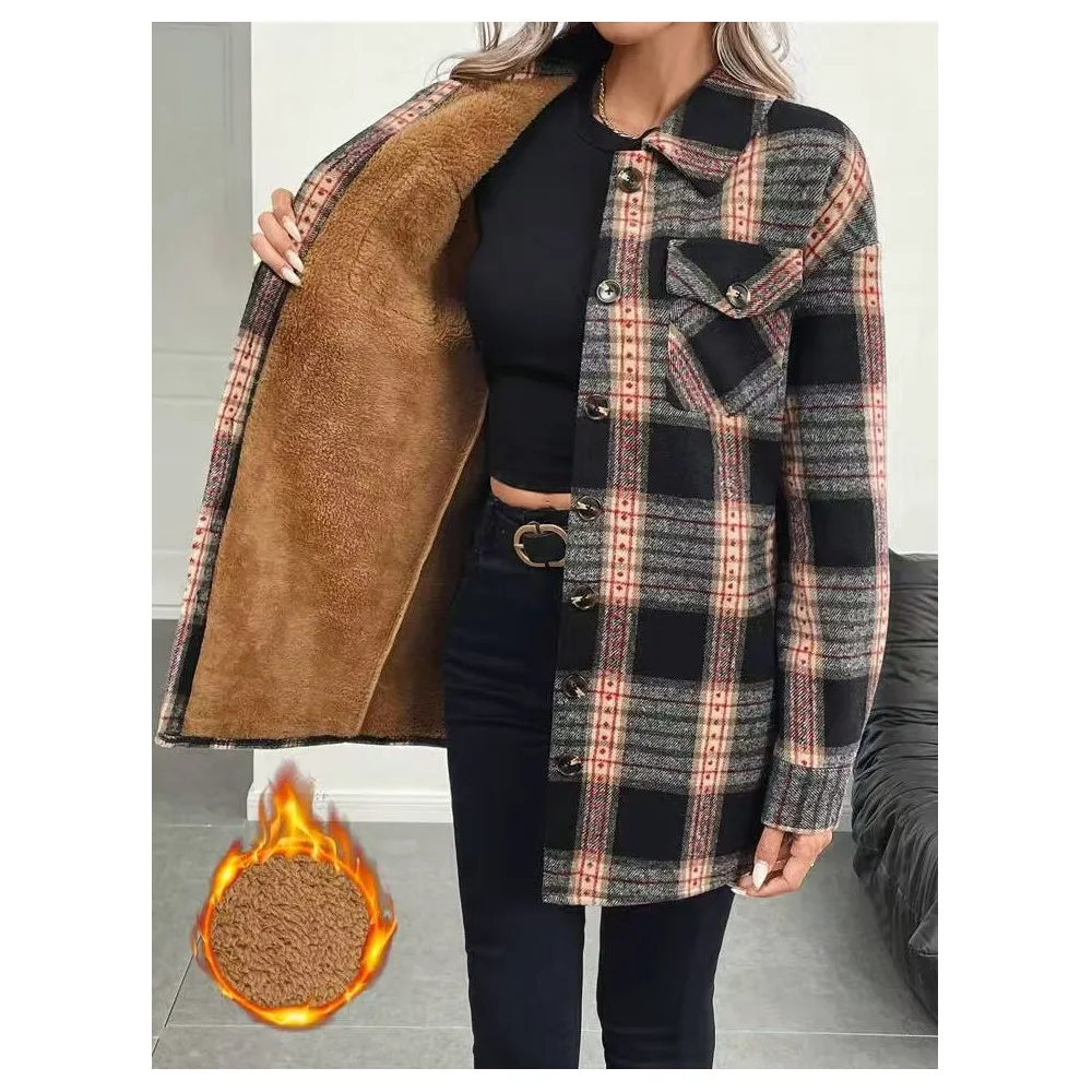 Herfst Winter Damesmode Sherpa - Flannel Shirt Lined recensie en prijs